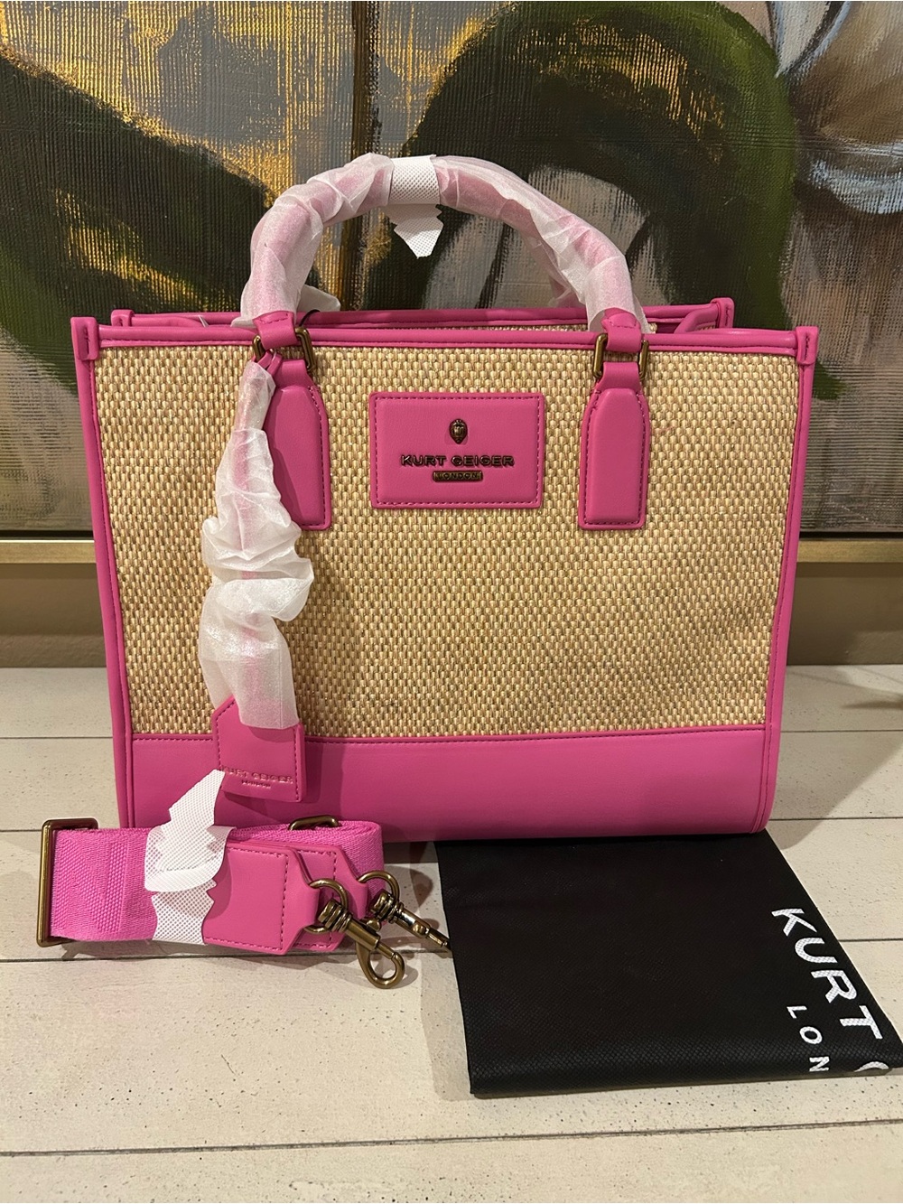 Kurt Geiger Pink and Shimmer Rafia Tote